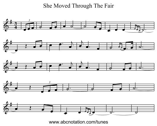 She Moved Through The Fair - staff notation