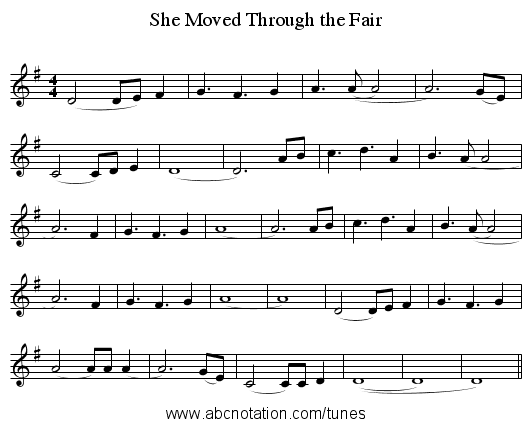 She Moved Through the Fair - staff notation