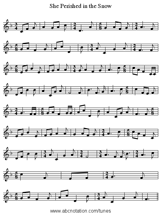 She Perished in the Snow - staff notation