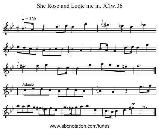 She Rose and Loote me in. JClw.36 - staff notation
