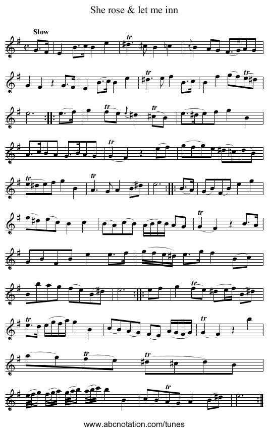 She rose & let me inn - staff notation