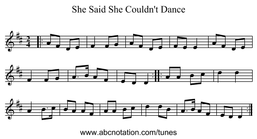 She Said She Couldn't Dance - staff notation