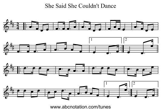 She Said She Couldn't Dance - staff notation