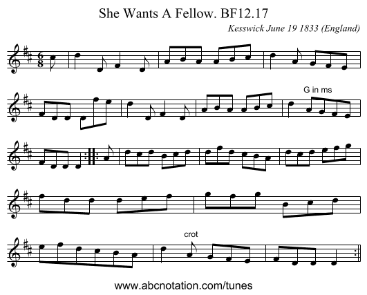 She Wants A Fellow. BF12.17 - staff notation