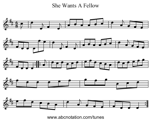 She Wants A Fellow - staff notation