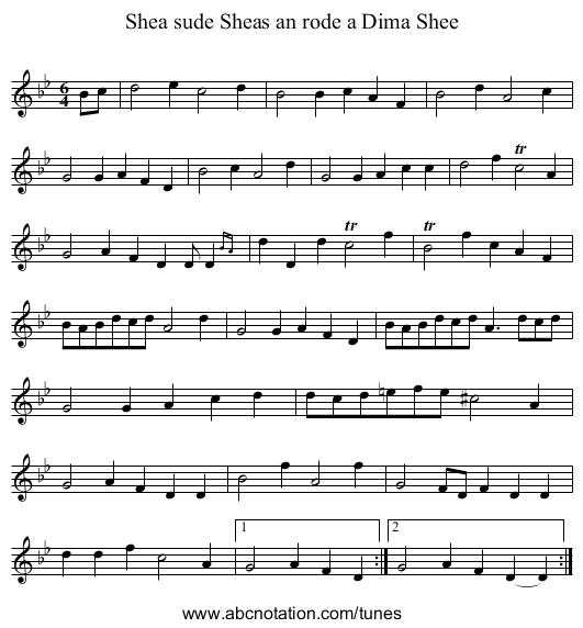 Shea sude Sheas an rode a Dima Shee - staff notation