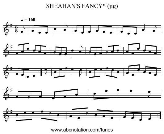 SHEAHAN'S FANCY* (jig) - staff notation