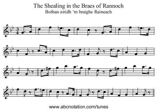 Shealing in the Braes of Rannoch, The - staff notation