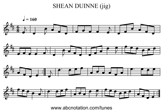 SHEAN DUINNE (jig) - staff notation