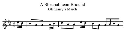 Sheanabhean Bhochd, A - staff notation