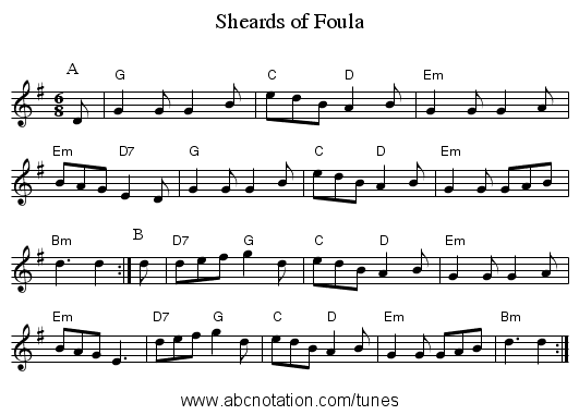 Sheards of Foula - staff notation