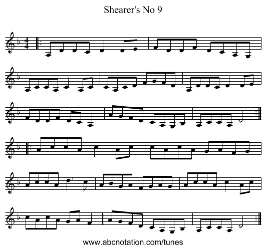 Shearer's No 9 - staff notation