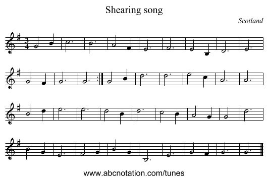 Shearing song - staff notation