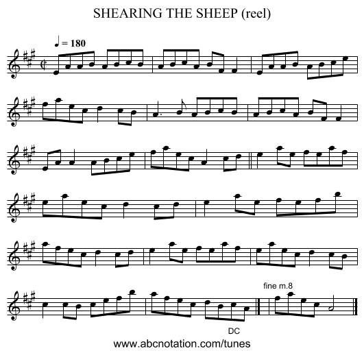 SHEARING THE SHEEP (reel) - staff notation