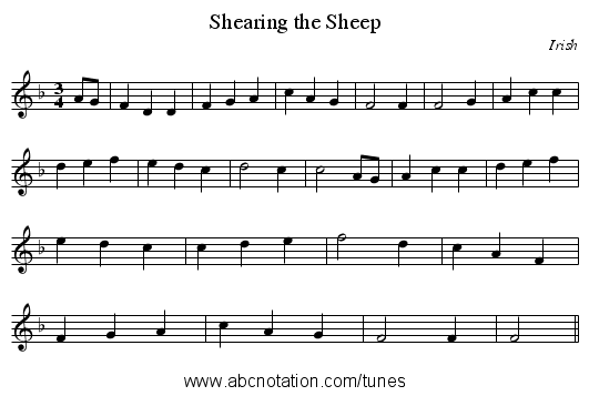Shearing the Sheep - staff notation