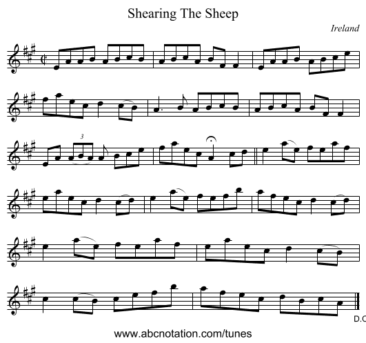 Shearing The Sheep - staff notation