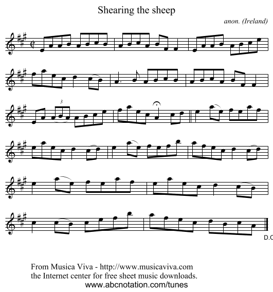 Shearing the sheep - staff notation