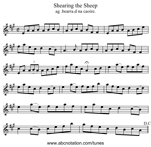 Shearing the Sheep - staff notation