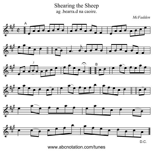 Shearing the Sheep - staff notation