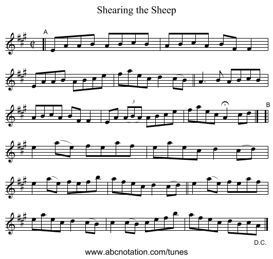 Shearing the Sheep - staff notation