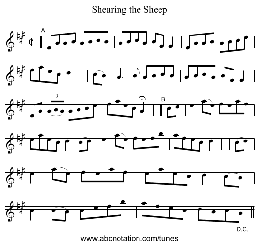 Shearing the Sheep - staff notation
