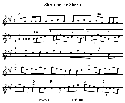 Shearing the Sheep - staff notation