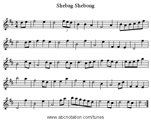 Shebag Shebong - staff notation
