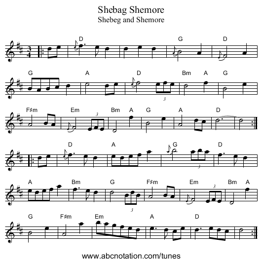 Shebag Shemore - staff notation