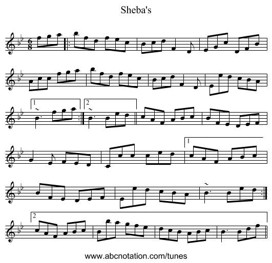 Sheba's - staff notation