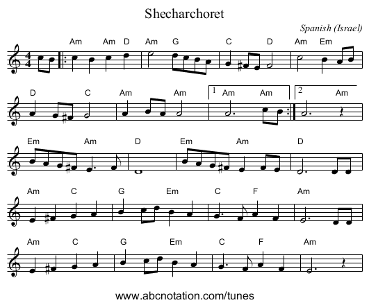 Shecharchoret - staff notation