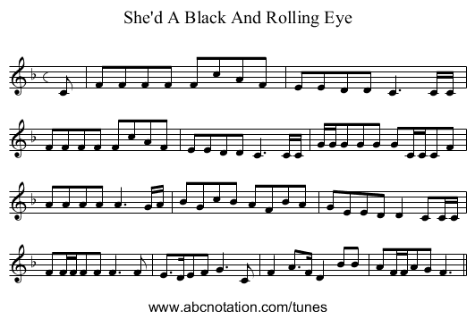 She'd A Black And Rolling Eye - staff notation