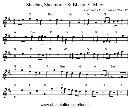 Sheebag Sheemore / Si Bheag, Si Mhor - staff notation