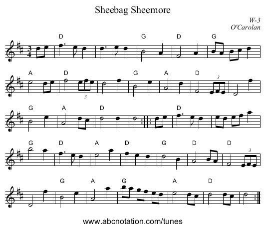 Sheebag Sheemore - staff notation