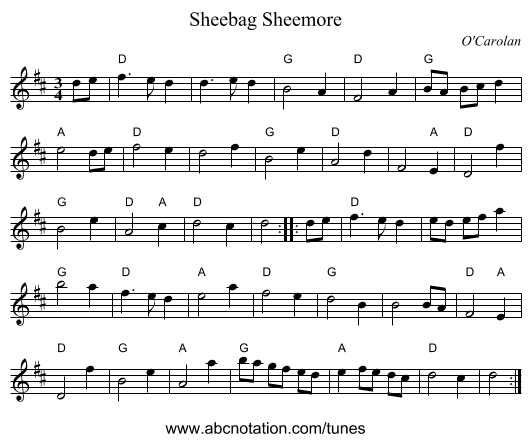 Sheebag Sheemore - staff notation