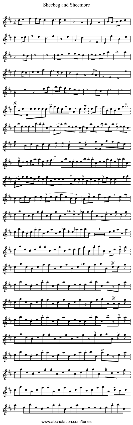 Sheebeg and Sheemore - staff notation