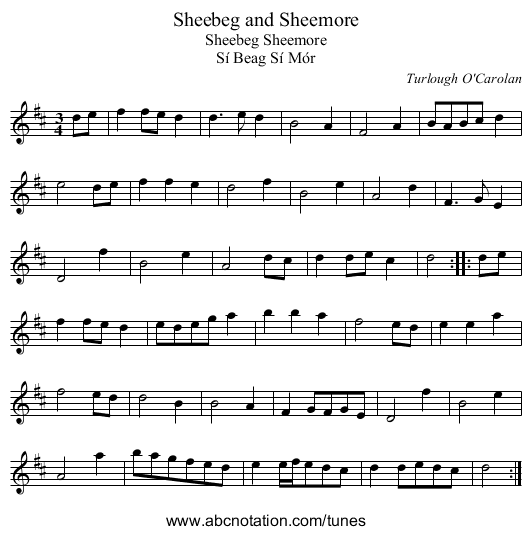 Sheebeg and Sheemore - staff notation