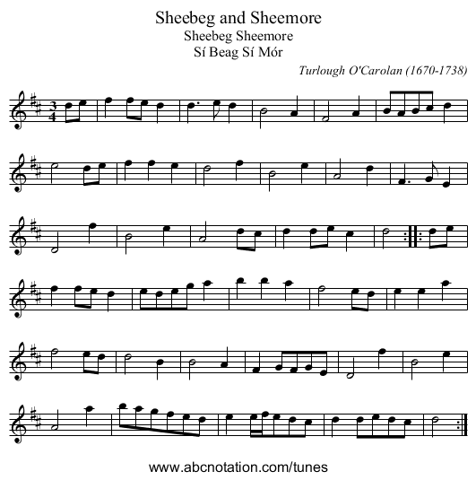 Sheebeg and Sheemore - staff notation