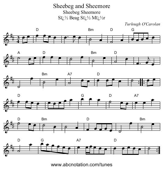 Sheebeg and Sheemore - staff notation