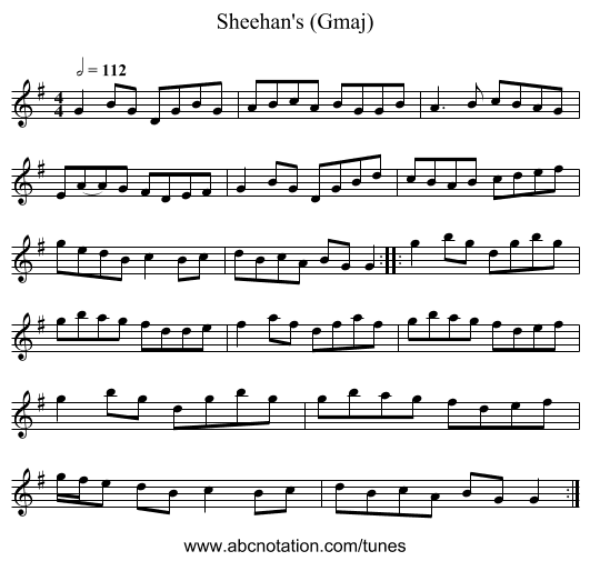 Sheehan's (Gmaj) - staff notation
