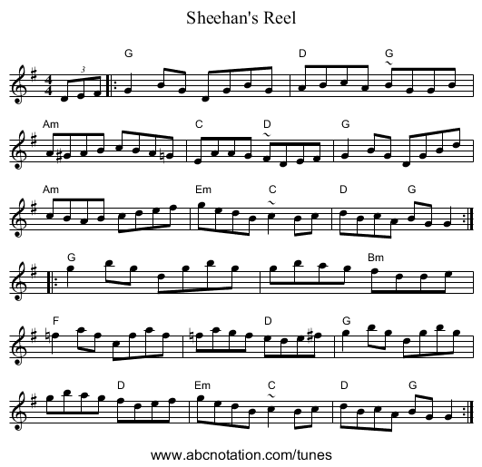 Sheehan's Reel - staff notation