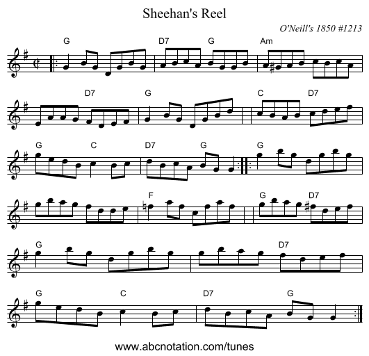 Sheehan's Reel - staff notation