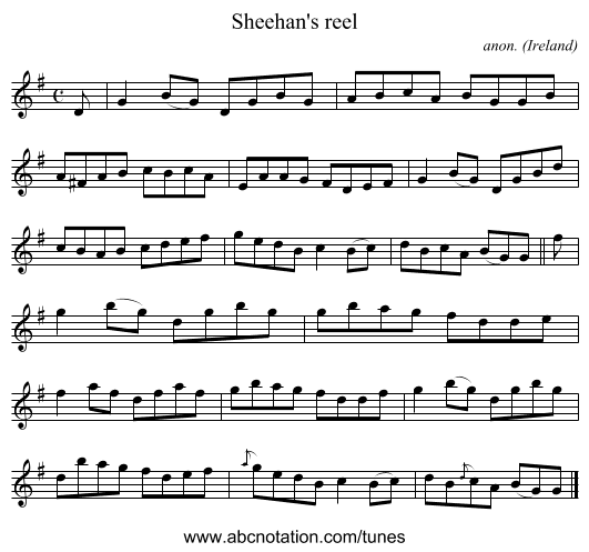 Sheehan's reel - staff notation