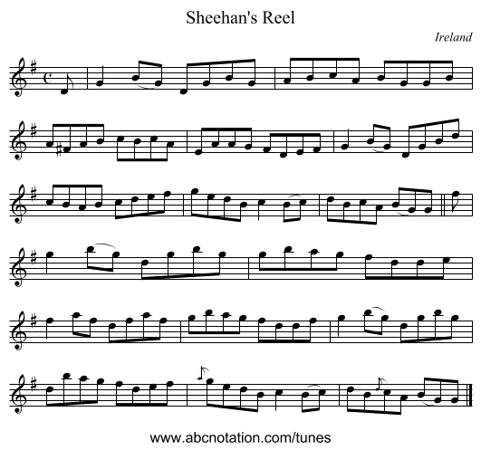 Sheehan's Reel - staff notation