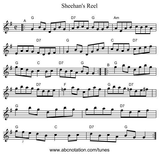 Sheehan's Reel - staff notation