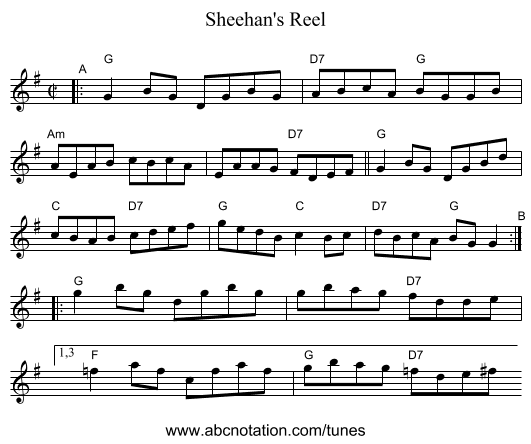 Sheehan's Reel - staff notation