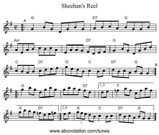 Sheehan's Reel - staff notation