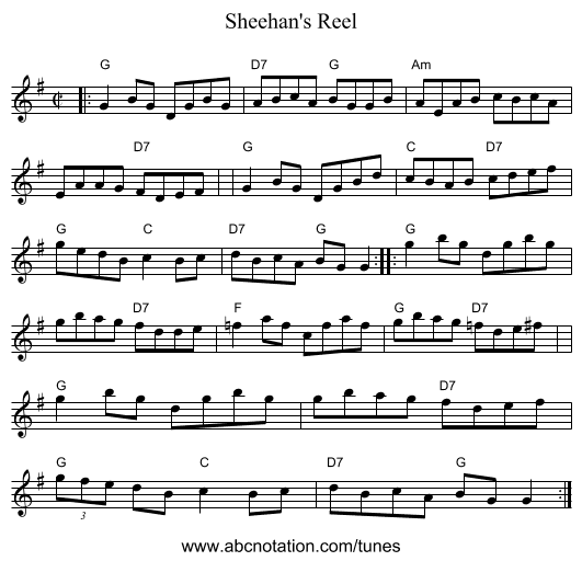 Sheehan's Reel - staff notation