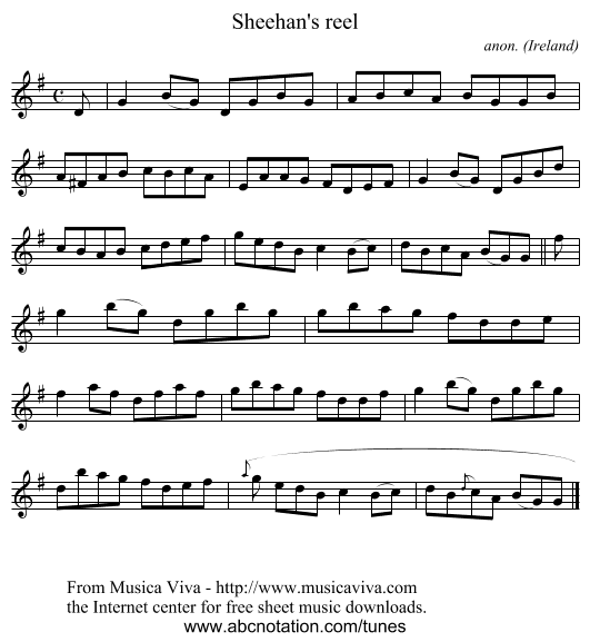 Sheehan's reel - staff notation