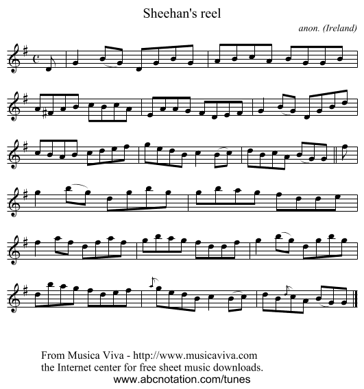 Sheehan's reel - staff notation