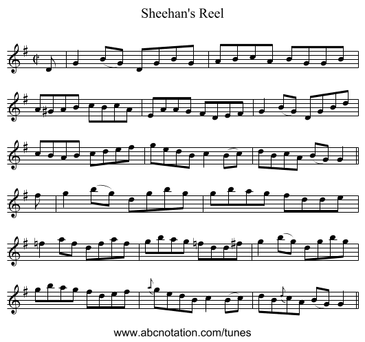 Sheehan's Reel - staff notation